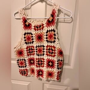 Lucky Brand Red and Cream Crochet Crop Top